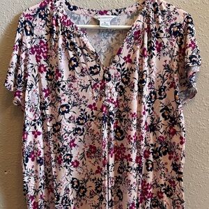 Liz Claiborne Women's Floral Blouse - Pink and Navy